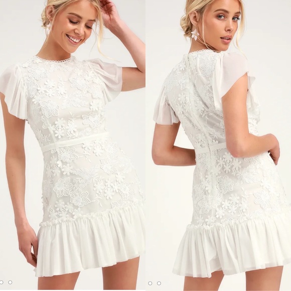 Ryse The Label Dresses & Skirts - Ryse The Label Ivy White Ruffled Mini Dress Size Small